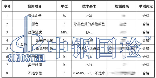 防水涂料案例1检测项目效果